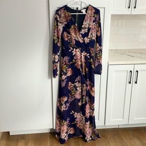 Venus Women’s Floral Sheer Polyester Open Long Sleeve Maxi Dress Romper